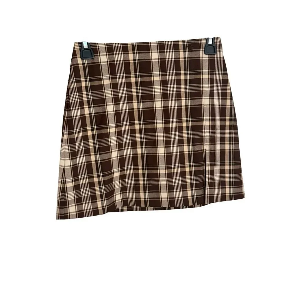 NWT Aritzia Sunday Best Tatiana Skirt Brown Plaid High Waist Mini Size 0